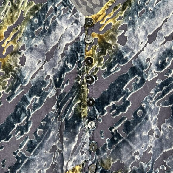 Sundance Med Velvet Burnout Sheer Silk V-Neck Peplum Long Sleeve Blouse Boho - Picture 5 of 9